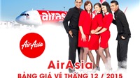 Bảng giá vé máy bay AirAsia tháng 12/2015