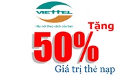 Viettel khuyến mãi 50% giá trị thẻ nạp ngày vàng 8/2/2017