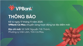 VPBank Cà Mau thay đổi địa chỉ hoạt động 