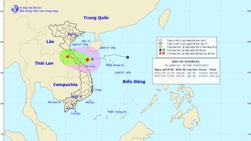 Bão số 4 - Sonca giật cấp 10 hướng vào Hà Tĩnh – Quảng Bình, gây mưa lớn ở các tỉnh miền Trung