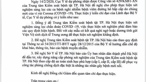 Bộ Y tế đồng ý để Hà Nội xét nghiệm sàng lọc ca nghi nhiễm Covid-19