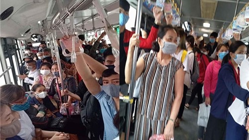 Hà Nội: Ngày đầu giảm công suất, xe buýt chen chúc người di chuyển
