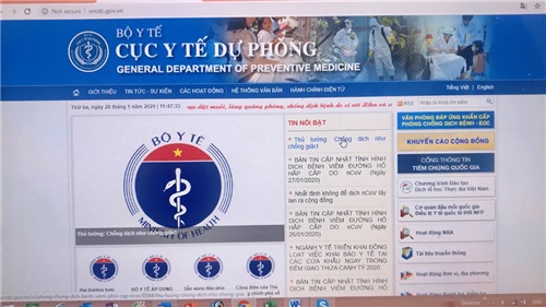 Trang web chính thức của y tế Việt Nam cập nhật dịch viêm phổi cấp