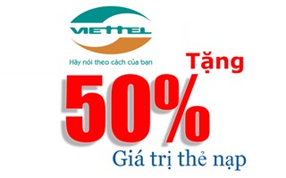 Viettel khuyến mãi 50% giá trị thẻ nạp ngày vàng 8/2/2017