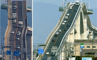 Choáng với thiết kế “tàu lượn” của cây cầu vượt ở Nhật Bản