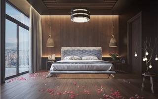 Thiết kế phòng ngủ lãng mạn với tường gỗ