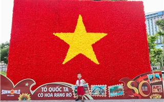 Du khách thích thú check-in đại kỳ tại Hạ Long ngay trước thềm lễ 2/9
